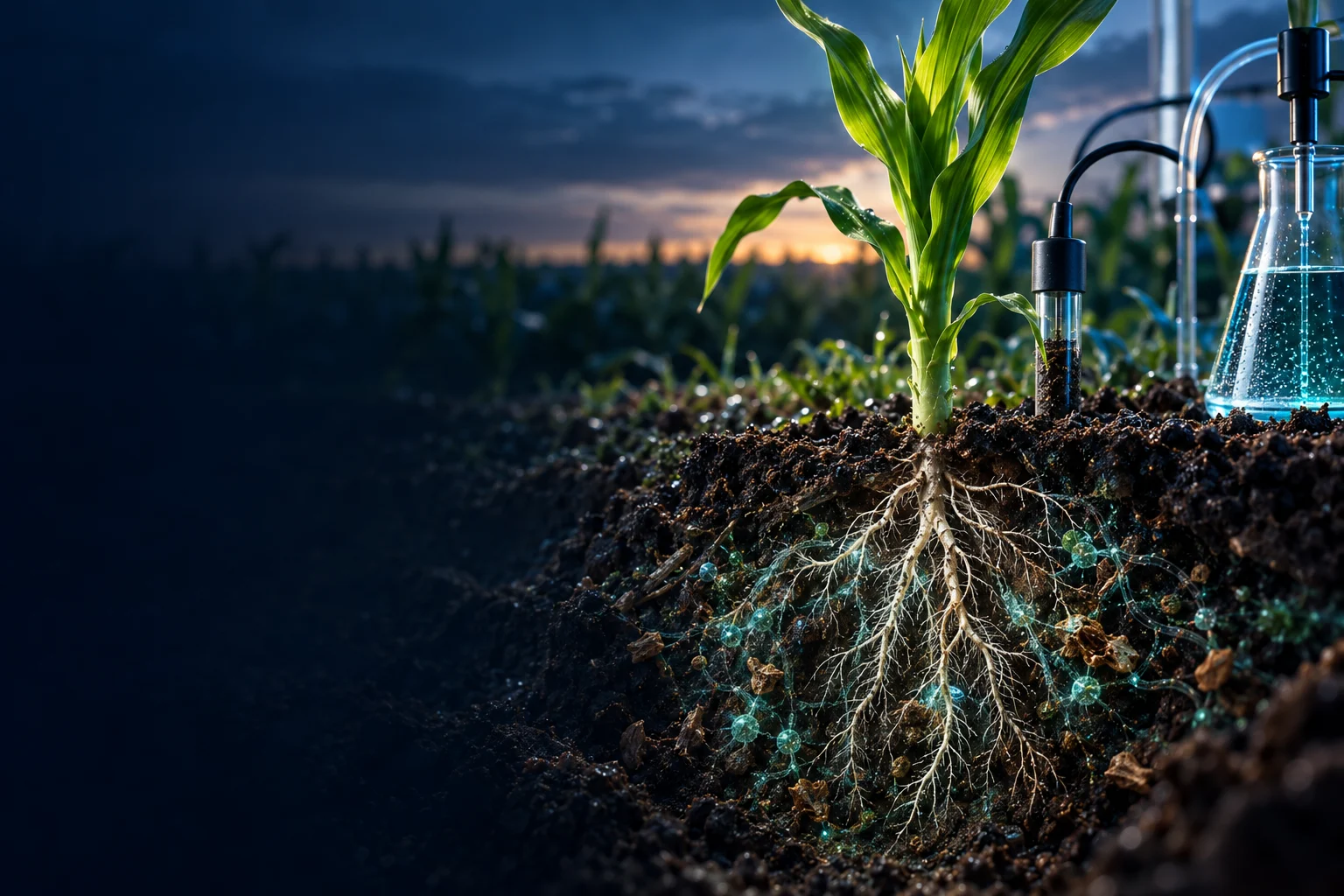 Raíces, suelo y formulación líquida bajo análisis agronómico